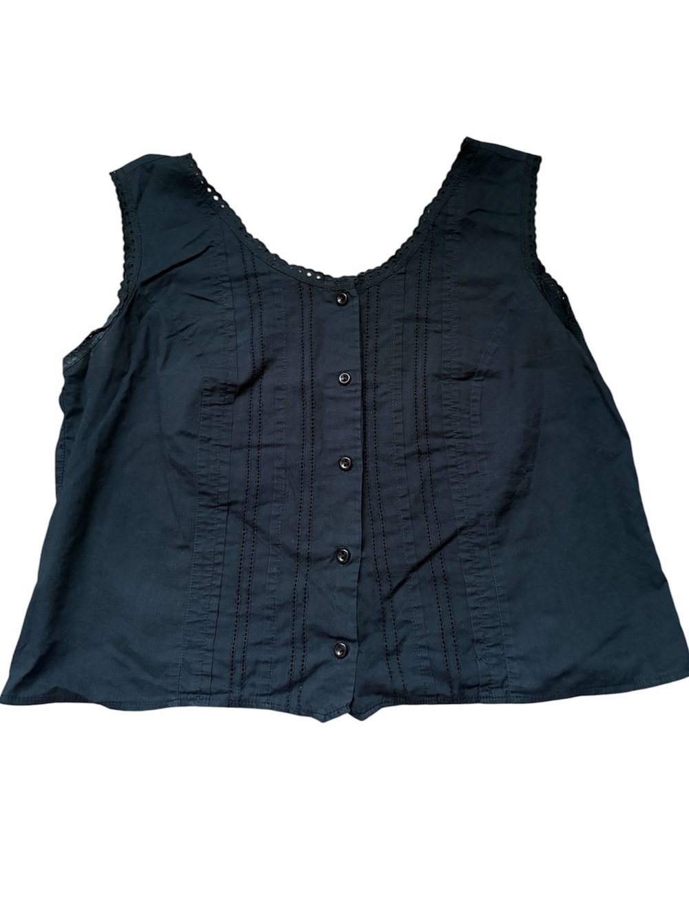 Vintage St. Michael Navy Blue Cropped Button Top – Small